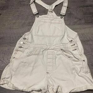 White Denim Short Overalls - Size Small